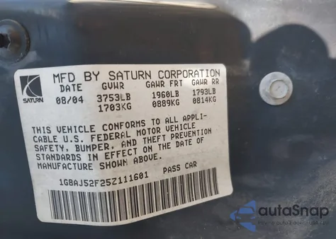 2005 Saturn Ion Ion 2 из США, поврежденный, VIN 1G8AJ52F25Z111601